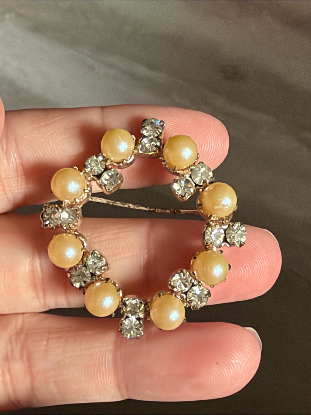 4/$100 Cream Pearl and Clear Crystal Circle Brooch - Women's Jewelry